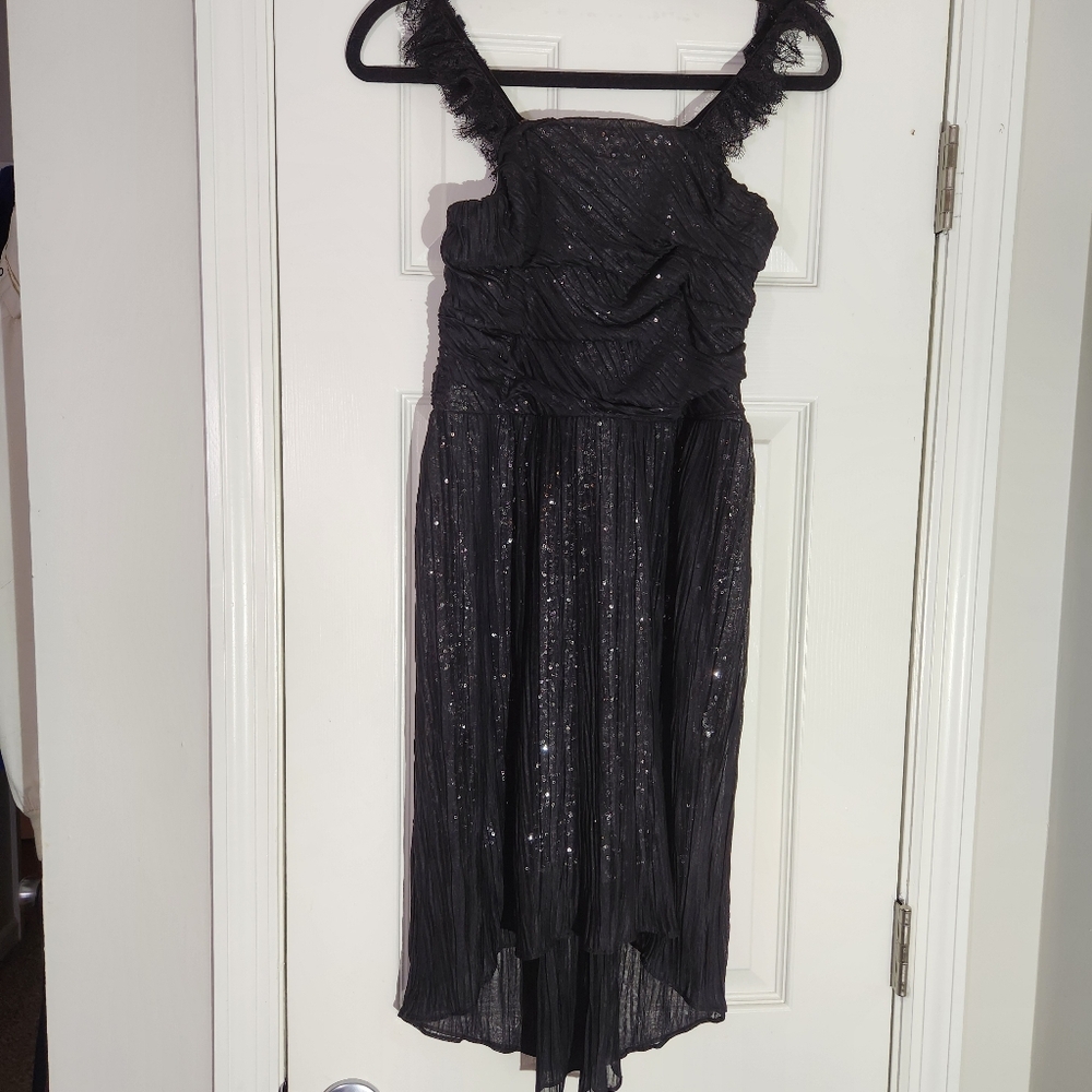 Express Silver Sequin With Black Chiffon Overlay Dress Sz 6